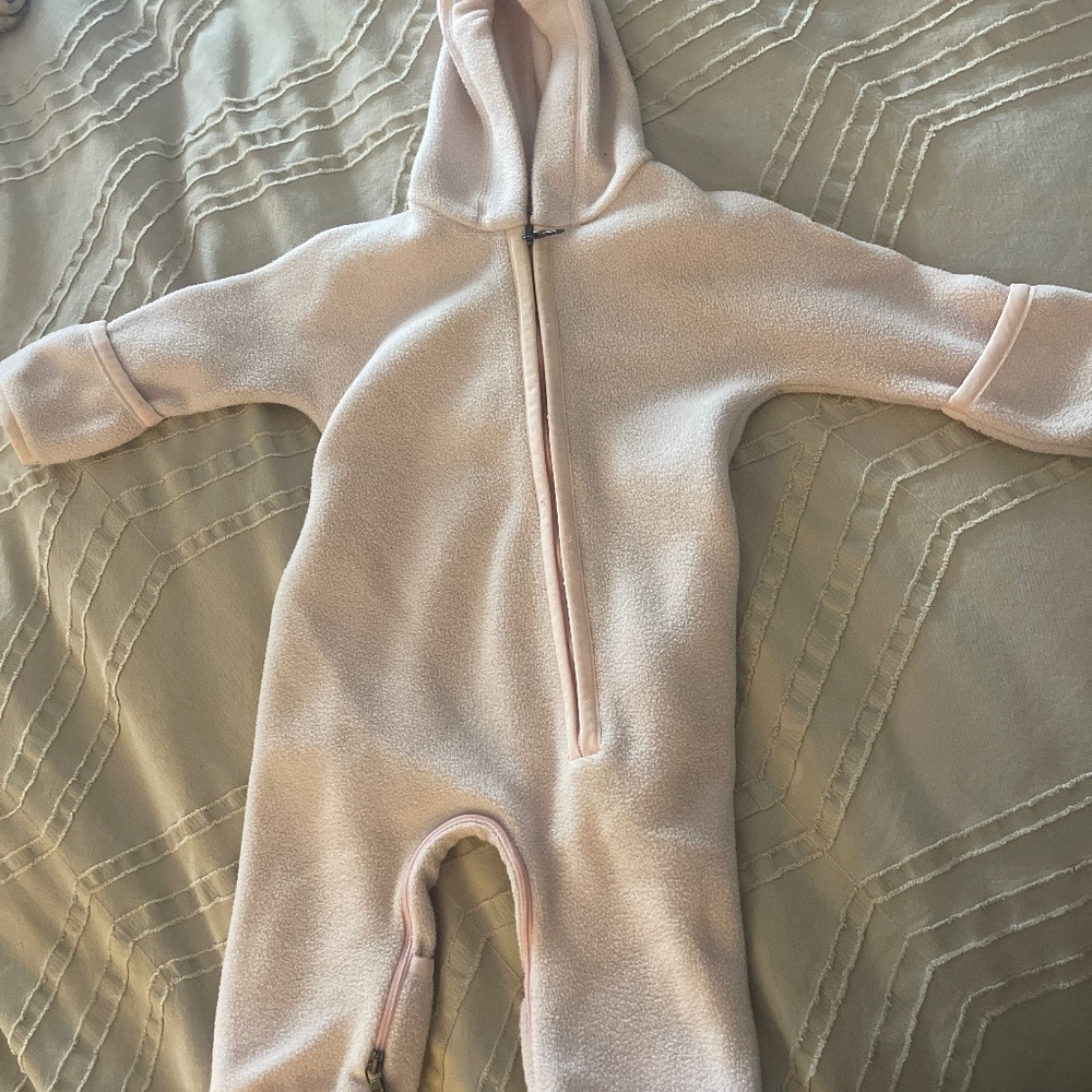 Reposh: Moncler Baby Pink Hooded Fleece Onesieu